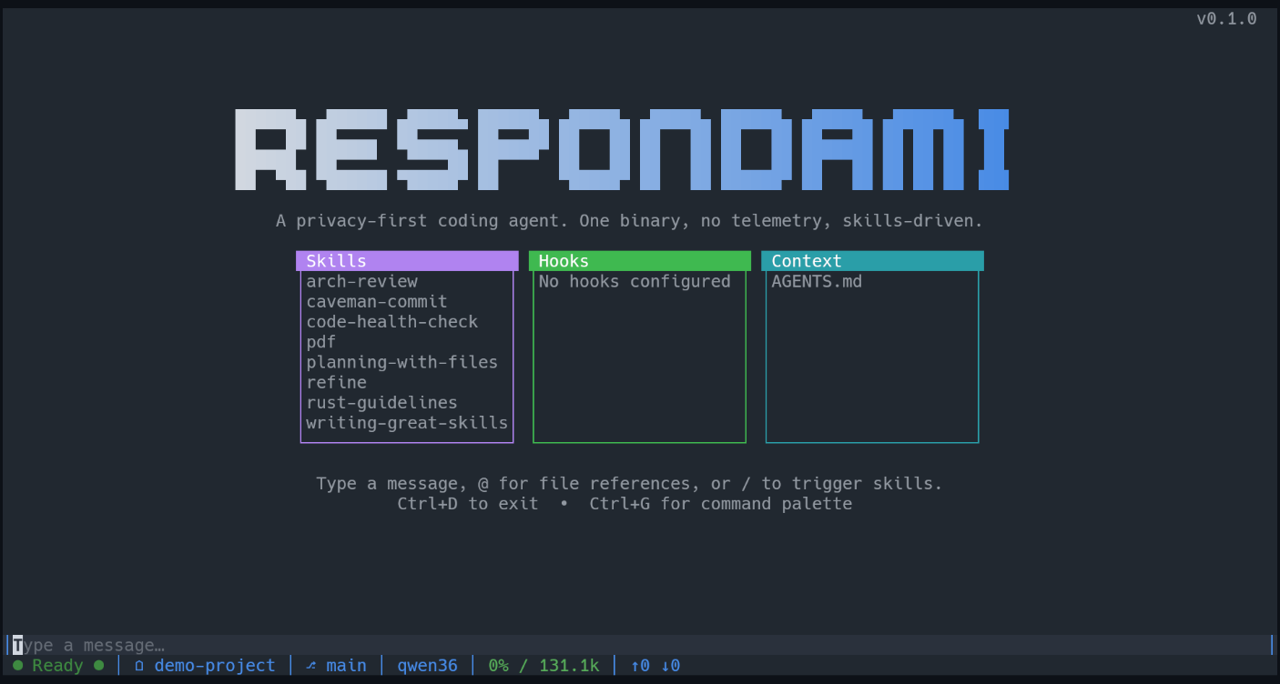 Respondami welcome screen